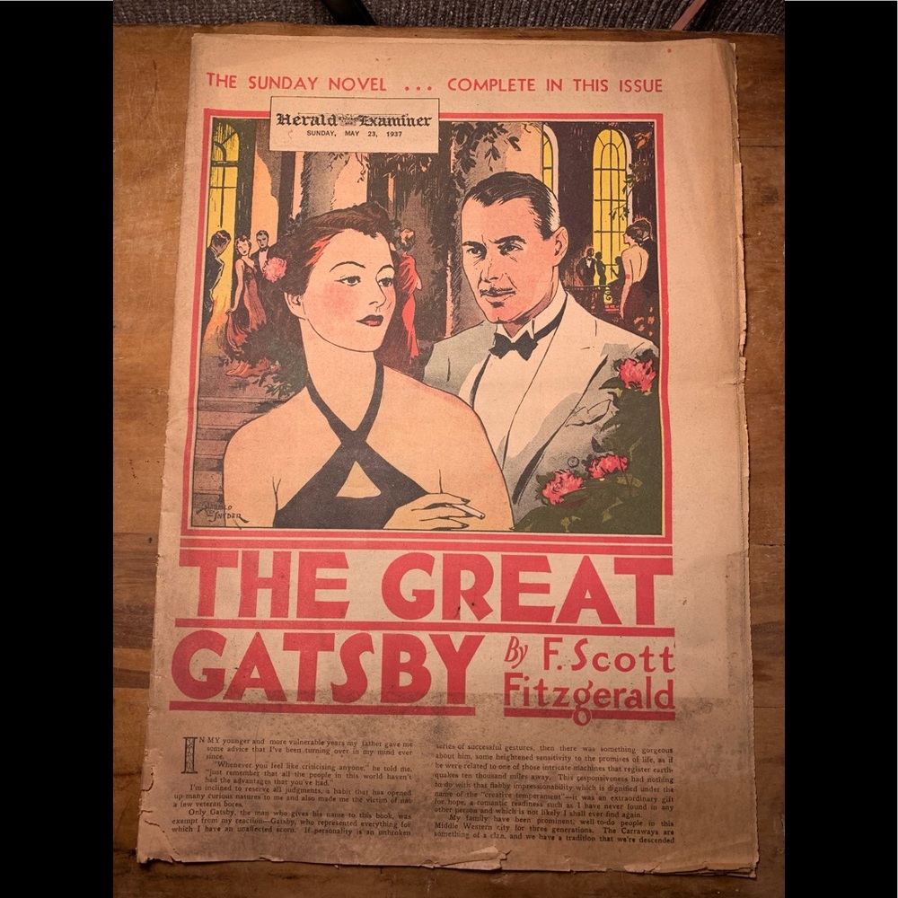 The Sunday Novel Herald Examiner 1937 “The Great Gatsby”